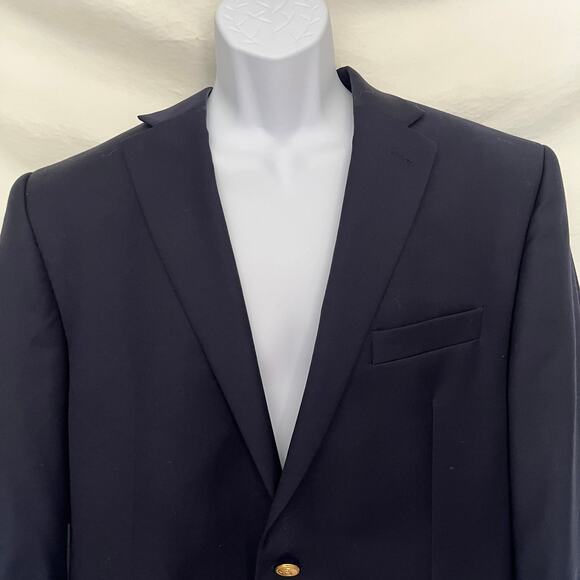 LAUREN RALPH LAUREN 100% Wool Mens Blazers Size 42R Navy 2 Gold Buttons Notch - Picture 2 of 15